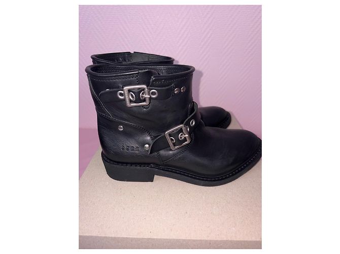 Golden Goose Botas moteras de cuero negras con hebillas Negro - vista 9