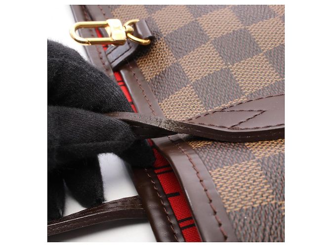 Borsa Tote Louis Vuitton Neverfull MM Damier Ebene Marrone - vista 9