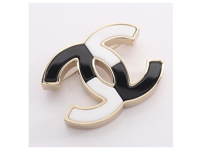 Chanel Coco Mark Brosche Accessoire Schwarz Weiß Golden - Ansicht 4