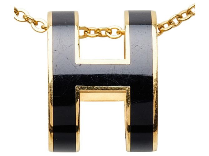 Hermès Hermes Pop H Chain Anhänger Halskette Schwarz Golden - Ansicht 2