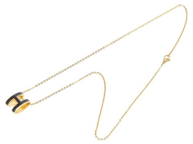 Hermès Hermes Pop H Chain Anhänger Halskette Schwarz Golden - Ansicht 4