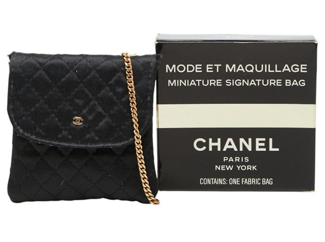 Borsa pochette Chanel Matelassé Coco Mark Mini Chain in raso nero - vista 10