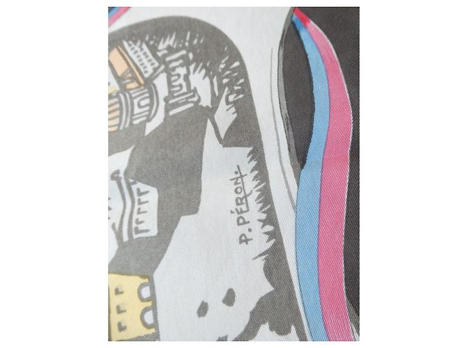 Hermès "La Cité de Paris" Seidentuch mit Box Braun Pink Weiß Blau Grau - Ansicht 4