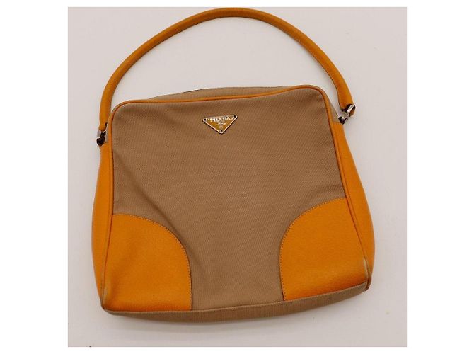 Prada Zweifarbige Schultertasche Beige Orange - Ansicht 6