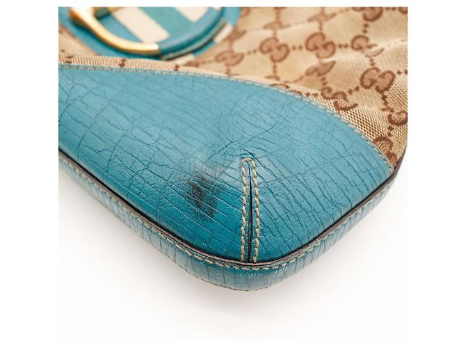 Borsa a tracolla Gucci in tela monogramma e pelle Marrone D'oro Turchese - vista 12