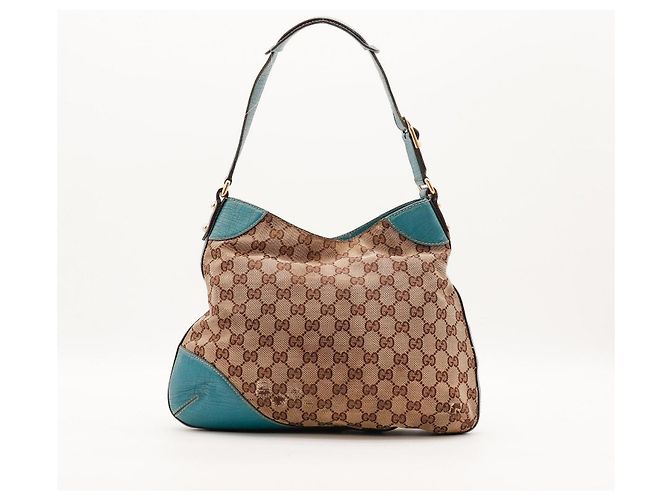 Borsa a tracolla Gucci in tela monogramma e pelle Marrone D'oro Turchese - vista 3