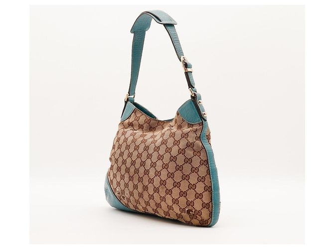 Borsa a tracolla Gucci in tela monogramma e pelle Marrone D'oro Turchese - vista 4