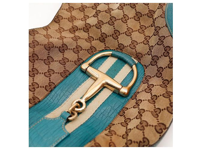Borsa a tracolla Gucci in tela monogramma e pelle Marrone D'oro Turchese - vista 7