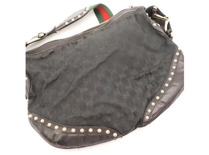 Bolsa Hobo Gucci em tela monogramada com tachas Preto - vista 6