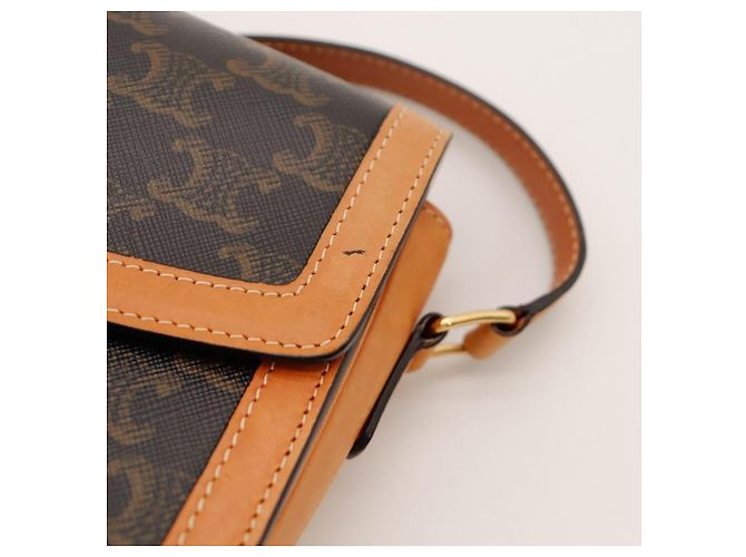 Céline Borsa piccola Celine Triomphe in tela e pelle Tan Marrone Monogramma - vista 10