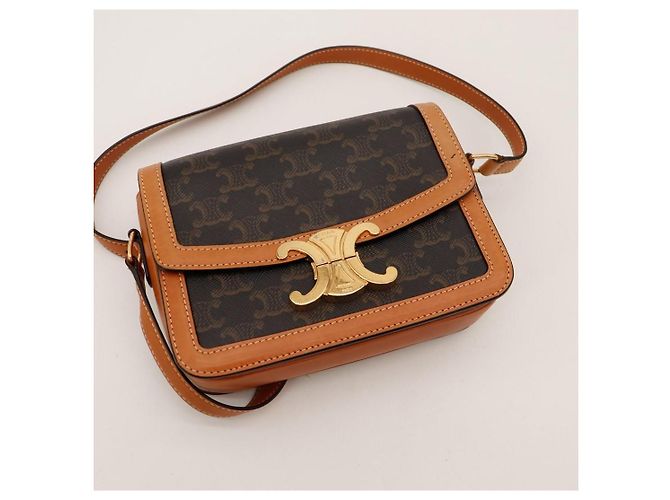 Céline Borsa piccola Celine Triomphe in tela e pelle Tan Marrone Monogramma - vista 6