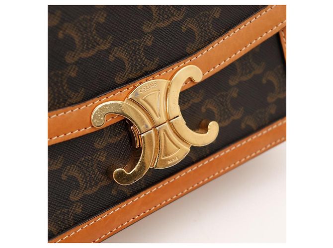 Céline Borsa piccola Celine Triomphe in tela e pelle Tan Marrone Monogramma - vista 7