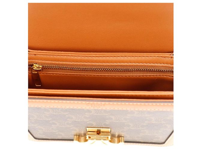 Céline Borsa piccola Celine Triomphe in tela e pelle Tan Marrone Monogramma - vista 9