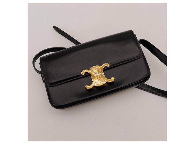 Céline Bolso de hombro Celine Triomphe en piel negra Negro - vista 6