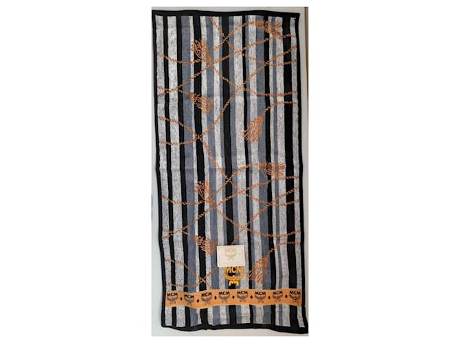 Ensemble de deux serviettes MCM monogramme Marron Noir Blanc Doré Gris - vue 4