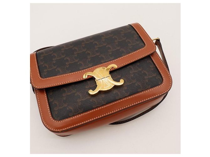 Céline Borsa a tracolla Celine Triomphe in tela e pelle di vitello Marrone Monogramma - vista 6