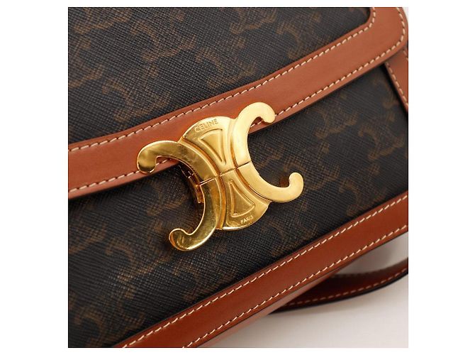 Céline Borsa a tracolla Celine Triomphe in tela e pelle di vitello Marrone Monogramma - vista 7
