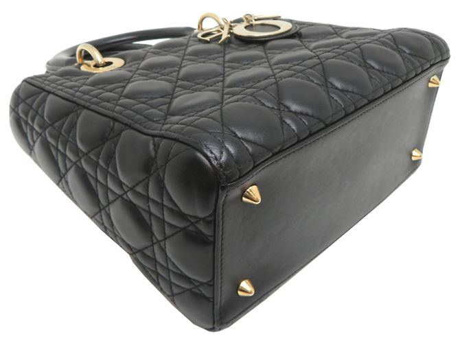 Borsa Lady Christian Dior in pelle d'agnello nera Nero - vista 3