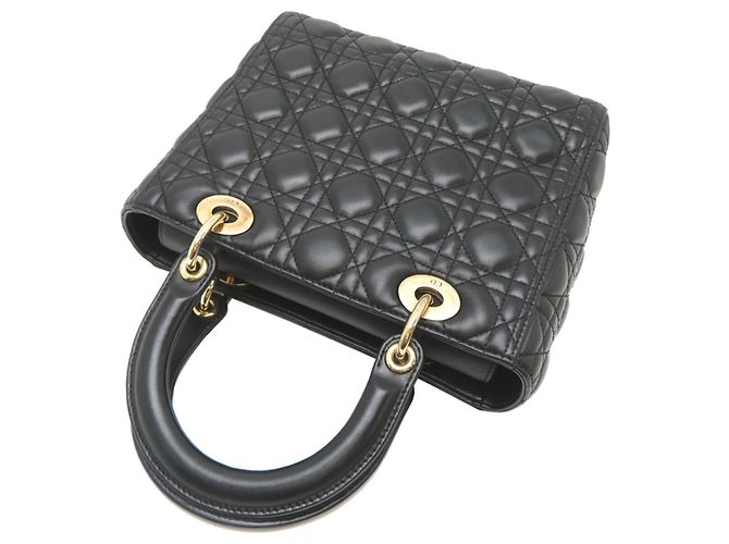 Borsa Lady Christian Dior in pelle d'agnello nera Nero - vista 4