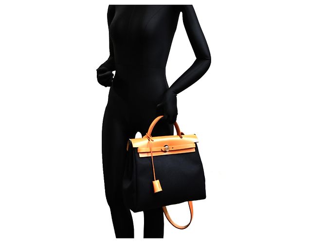 Hermès Hermes Herbag PM Handtasche Schwarz Beige - Ansicht 9