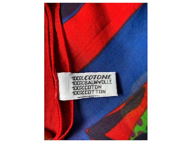 Foulard Chanel in cotone rosso e blu - vista 3