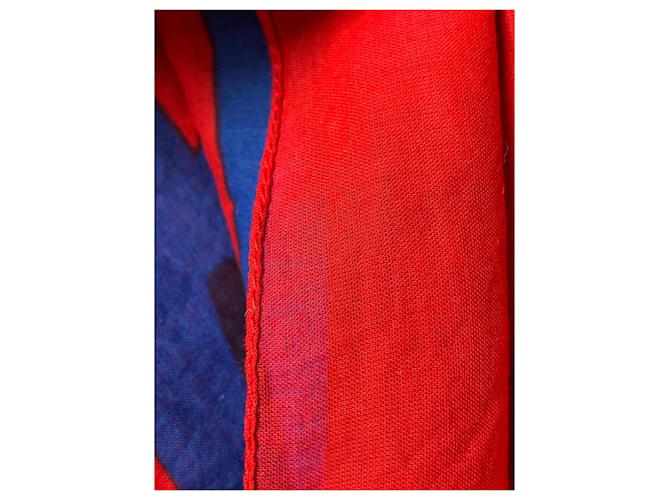 Foulard Chanel in cotone rosso e blu - vista 5