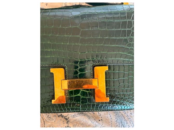 borsa Hermès Constance in pelle di alligatore verde - vista 7