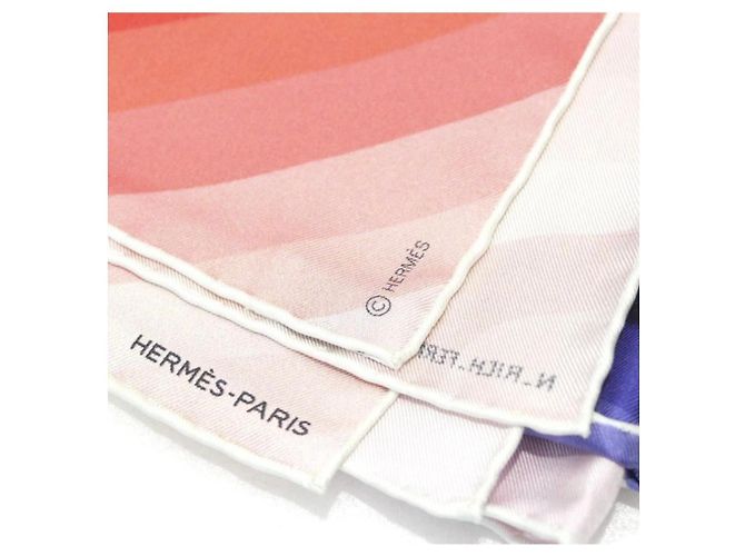 Lenço de seda Hermès "Marcelina" assinado N. Rich-Fernandez Marrom Rosa Vermelho Azul Multicor Roxo - vista 4