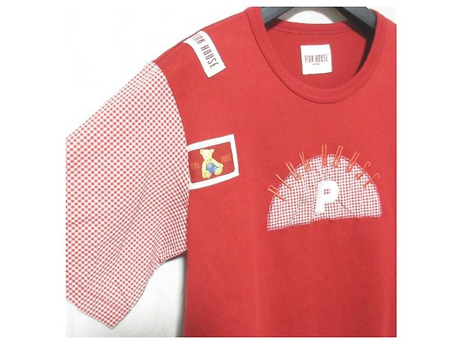 Autre Marque Camiseta PINK HOUSE Gingham Patchwork Roja - vista 3
