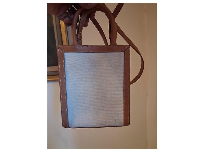 Cabas Céline Bolso tote CELINE de lona y cuero Castaño Blanco - vista 4