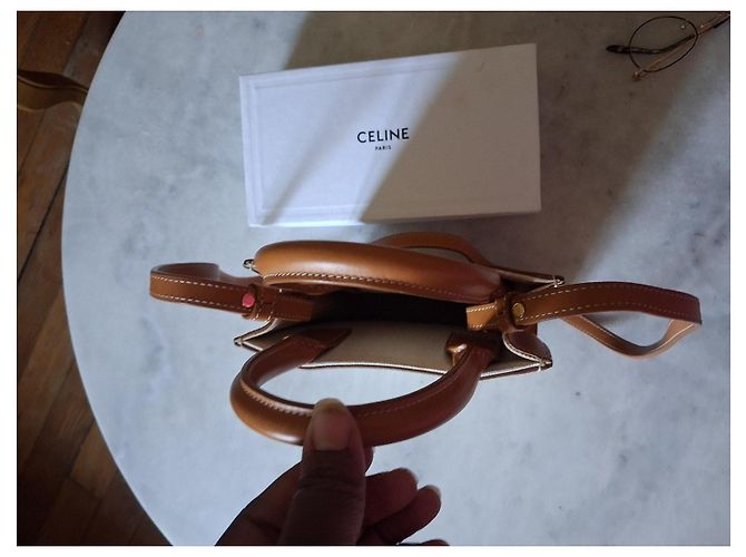 Cabas Céline Bolso tote CELINE de lona y cuero Castaño Blanco - vista 5
