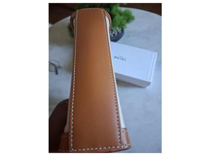 Cabas Céline Bolso tote CELINE de lona y cuero Castaño Blanco - vista 7