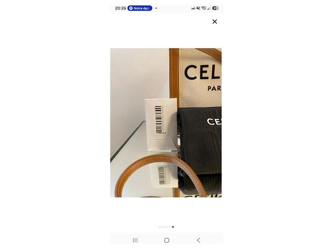 Cabas Céline Bolso tote CELINE de lona y cuero Castaño Blanco - vista 8