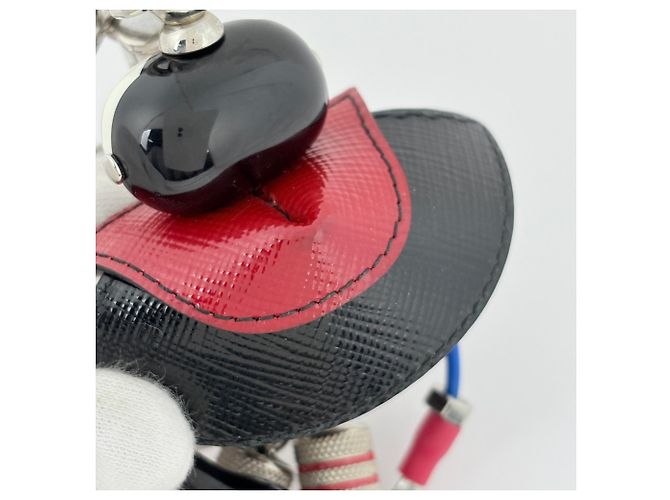 Portachiavi ciondolo Robot in pelle Saffiano Prada Nero Argento - vista 4
