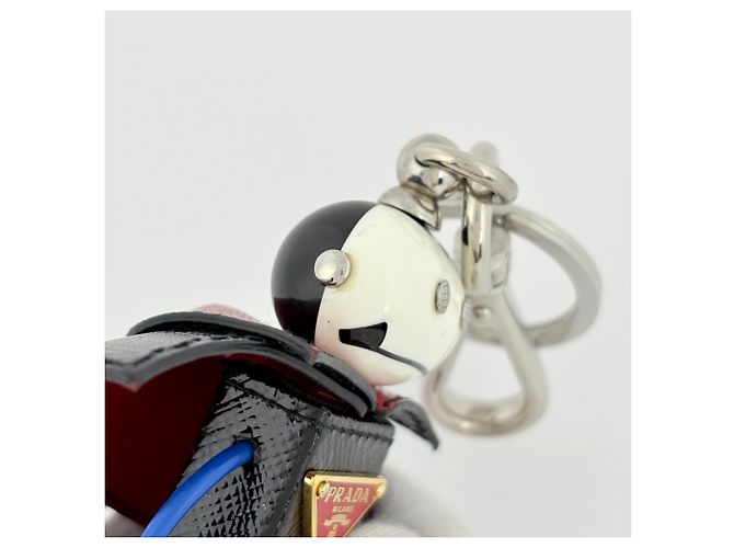 Portachiavi ciondolo Robot in pelle Saffiano Prada Nero Argento - vista 5
