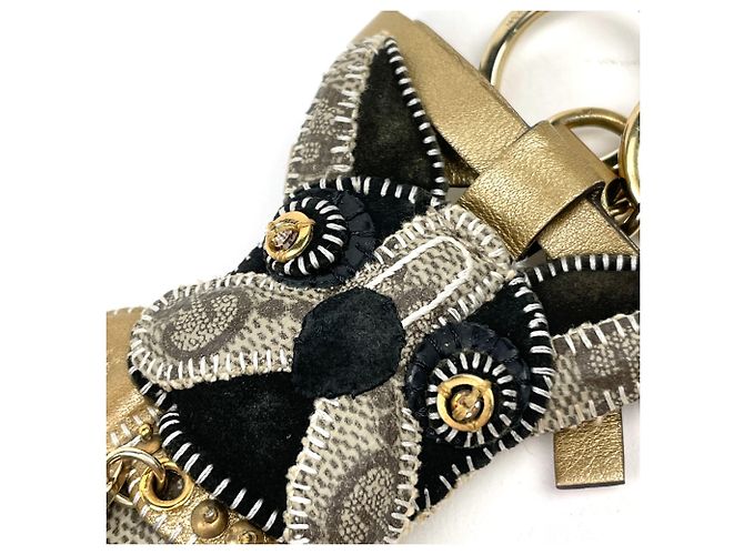 Portachiavi Gucci in tela e pelle marrone - vista 3