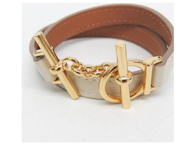 Hermès Pulsera Wrap Double Tour Hermes Croisière Dorado Blanco roto - vista 4