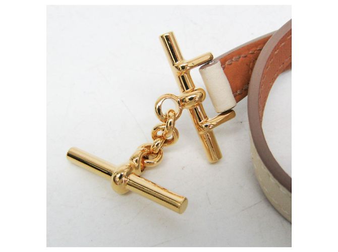 Hermès Pulsera Wrap Double Tour Hermes Croisière Dorado Blanco roto - vista 6