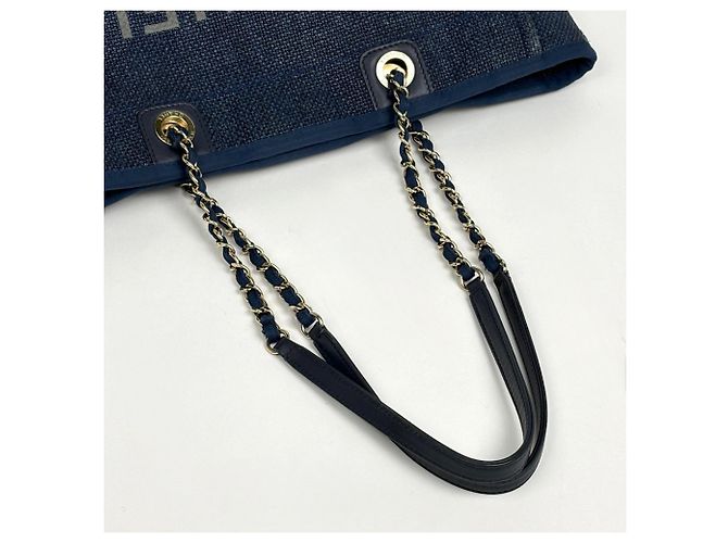 Borsa Tote con Catena Chanel Linea Deauville Blu navy - vista 8