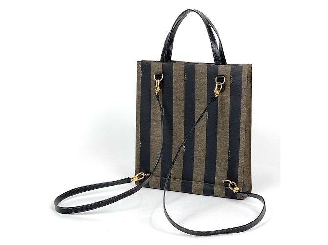 Bolsa de mão Fendi Pequin Castanho Preto Couro e Tela Marrom - vista 2