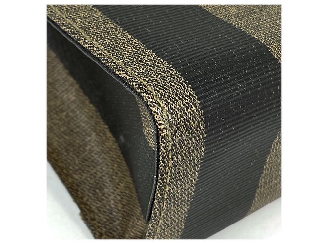 Bolsa de mão Fendi Pequin Castanho Preto Couro e Tela Marrom - vista 4