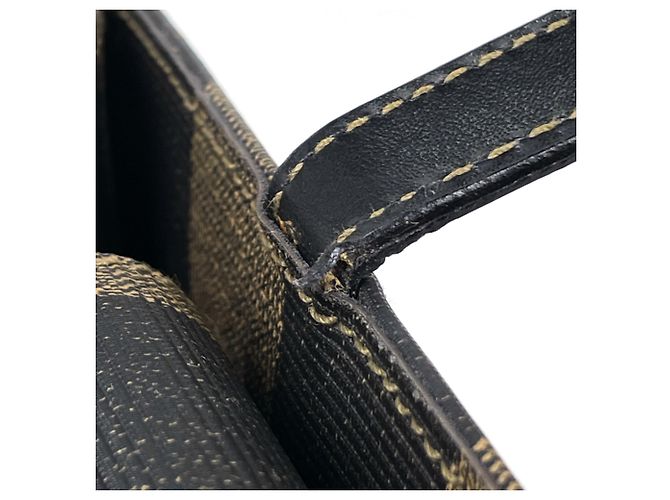 Bolsa de mão Fendi Pequin Castanho Preto Couro e Tela Marrom - vista 6
