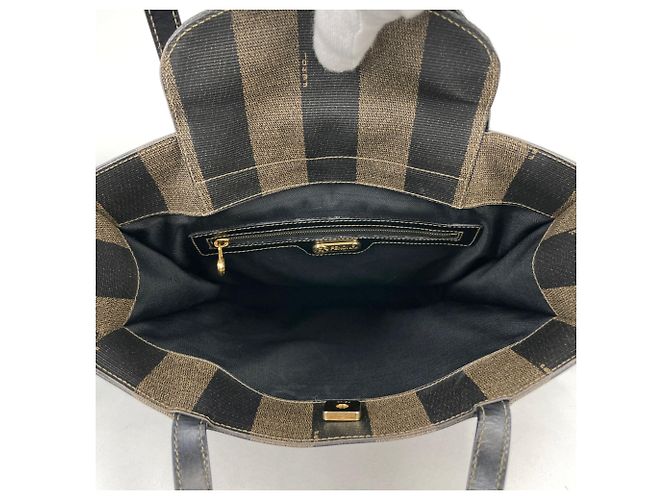 Bolsa de mão Fendi Pequin Castanho Preto Couro e Tela Marrom - vista 8