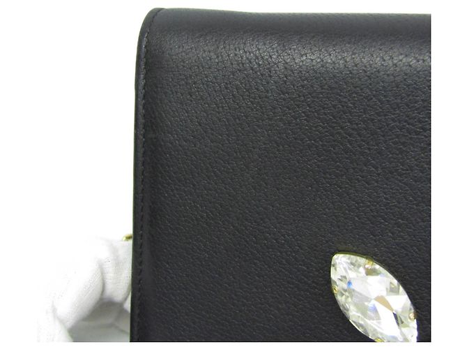 Portafoglio a catena/spalla in pelle Gucci Double G Crystal Bijou Nero - vista 10