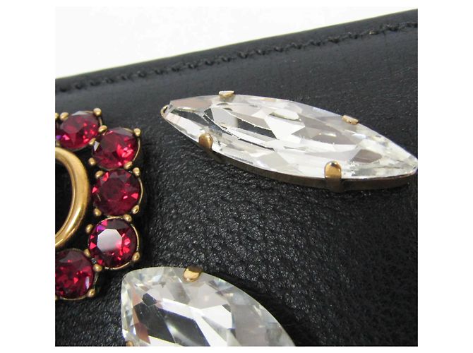 Portafoglio a catena/spalla in pelle Gucci Double G Crystal Bijou Nero - vista 13
