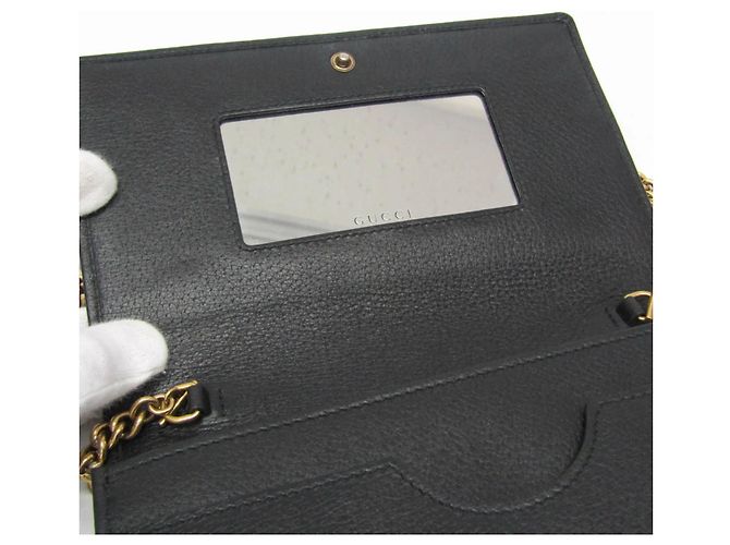 Portafoglio a catena/spalla in pelle Gucci Double G Crystal Bijou Nero - vista 14