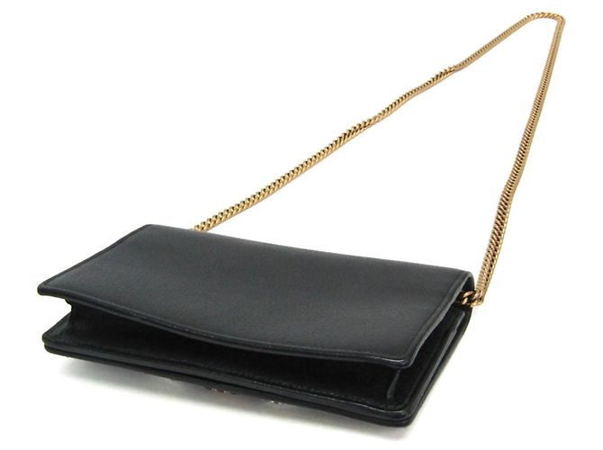 Portafoglio a catena/spalla in pelle Gucci Double G Crystal Bijou Nero - vista 3