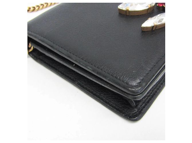 Portafoglio a catena/spalla in pelle Gucci Double G Crystal Bijou Nero - vista 7