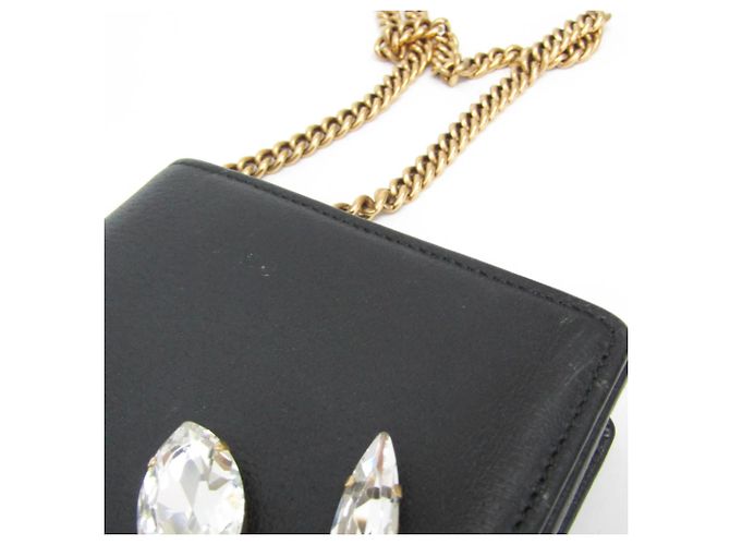 Portafoglio a catena/spalla in pelle Gucci Double G Crystal Bijou Nero - vista 9