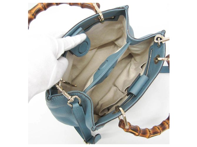 Borsa a mano Gucci Bamboo Shopper Small Blu chiaro - vista 3